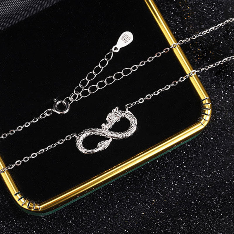 Colgante de plata de ley 999 con Buddha Stones, diseño del año del dragón, con nudo sin fin
