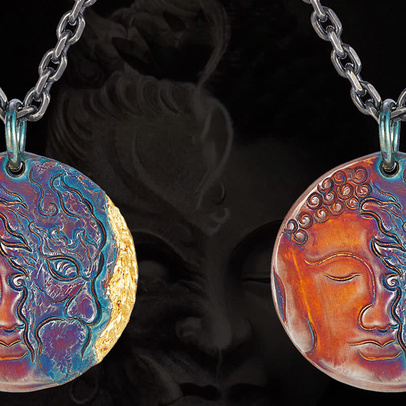 Collar con colgante de plata de ley 999 con Buddha Stones , oro de 24 quilates, mitad demonio, mitad Buda - image 2