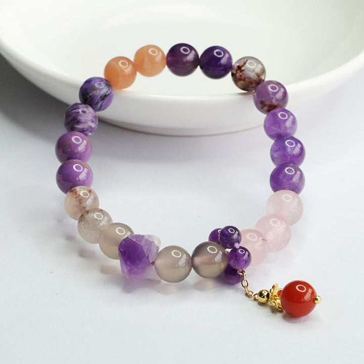 Pulsera con dijes de cuentas curativas de paz interior de cristal de amatista natural con Buddha Stones