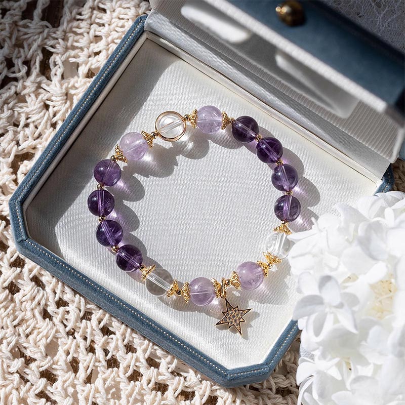 Pulsera con dije de estrella curativa de paz interior de amatista natural con Buddha Stones