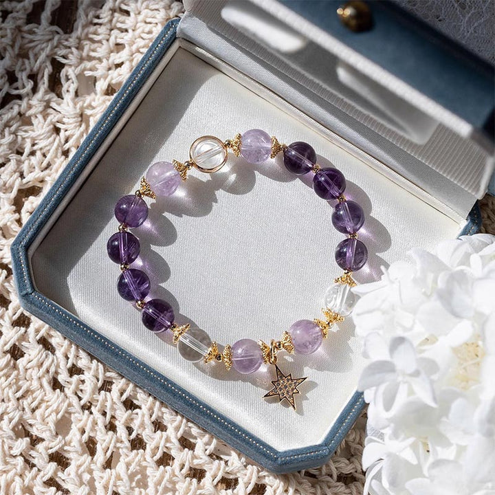 Pulsera con dije de estrella curativa de paz interior de amatista natural con Buddha Stones