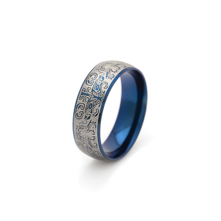 Anillo de acero de titanio con Buddha Stones, criatura mitológica afortunada, Taotie, riqueza