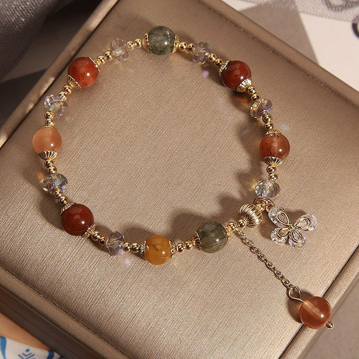 Pulsera con dije de mariposa de Cuarzo rutilado, cristal de arco iris, Fu Lu Shou Natural, Buddha Stones