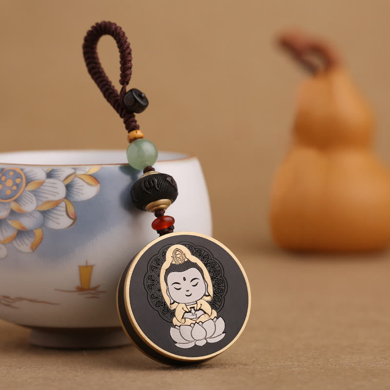 Buddha Stones, madera de ébano, palisandro, Buda Avalokitesvara Om Mani Padme Hum Balance, decoración para llavero de coche
