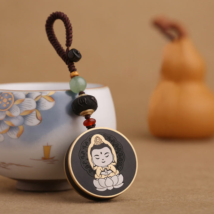Buddha Stones, madera de ébano, palisandro, Buda Avalokitesvara Om Mani Padme Hum Balance, decoración para llavero de coche