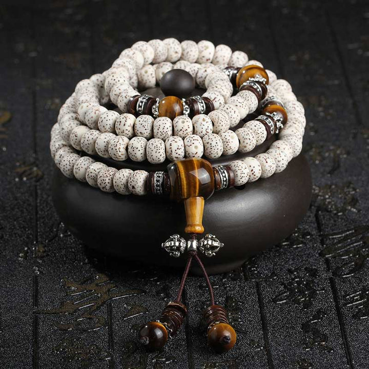 Pulsera de paz con semillas de Bodhi, ojo de tigre tibetano hecho a mano con Buddha Stones