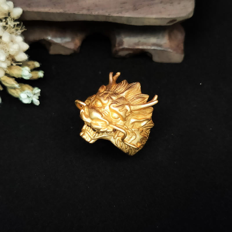 Anillo de protección de la suerte del dragón dorado de Buddha Stones