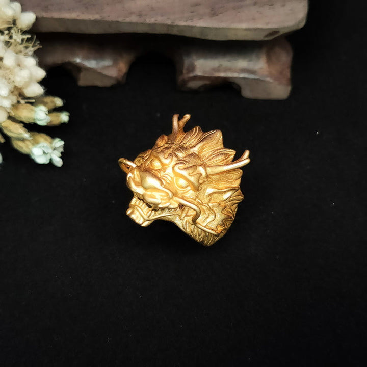 Anillo de protección de la suerte del dragón dorado de Buddha Stones