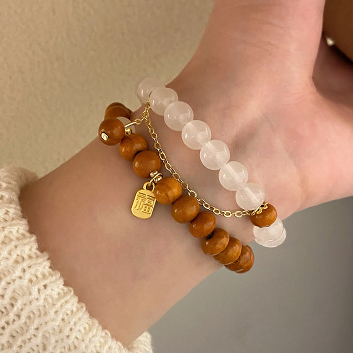 Pulsera de protección con dije de personaje Fu de ojo de gato de sándalo con Buddha Stones