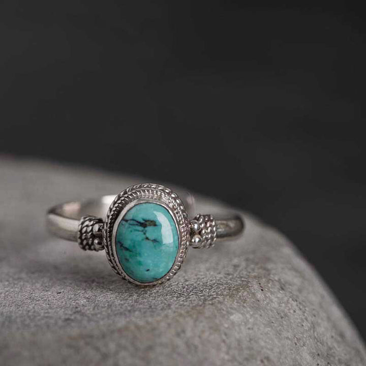Anillo de amor de sabiduría turquesa de plata de ley 925 con Buddha Stones
