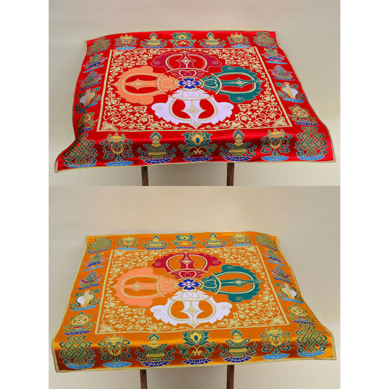 Tapete para altar de oración con nudo sin fin, tapete para meditación curativa, 8 símbolos auspiciosos, camino de mesa