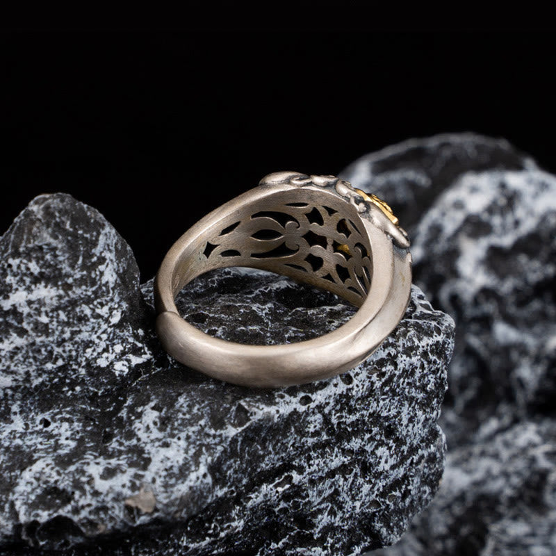 Anillo ajustable con protección de calavera tibetana de plata de ley 925 con Buddha Stones