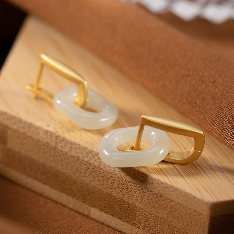 Pendientes de bendición de la felicidad de jade blanco redondo de plata de ley 925 con Buddha Stones - image 2