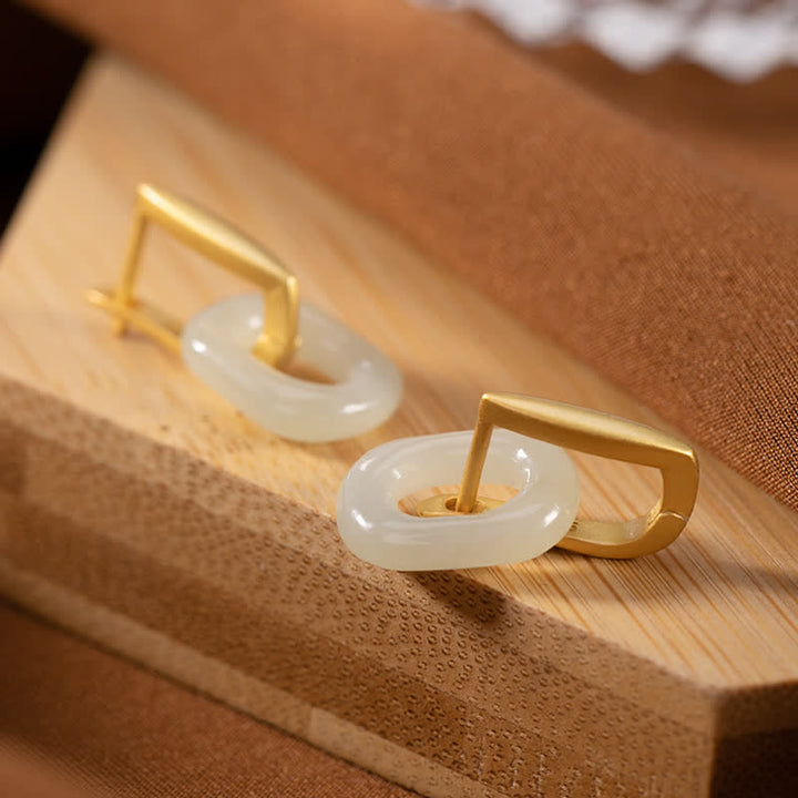 Pendientes de bendición de la felicidad de jade blanco redondo de plata de ley 925 con Buddha Stones - image 2