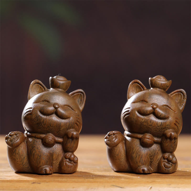 Buddha Stones Mini lingote de sándalo verde gato de la suerte tallado decoraciones de escritorio de paz - image 15