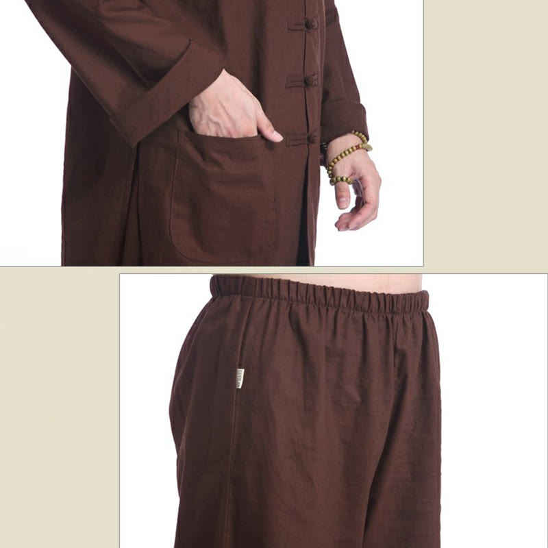 Conjunto de ropa de yoga para hombre con diseño de botón de rana china y Buddha Stones, de lino y algodón para meditación y oración - image 19