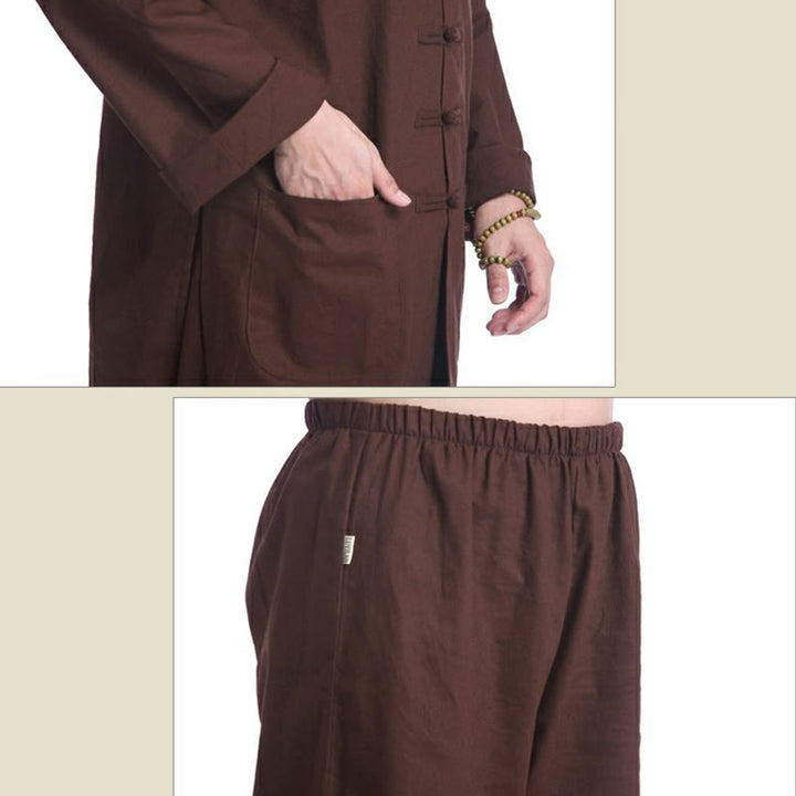 Conjunto de ropa de yoga para hombre con diseño de botón de rana china y Buddha Stones, de lino y algodón para meditación y oración - image 19