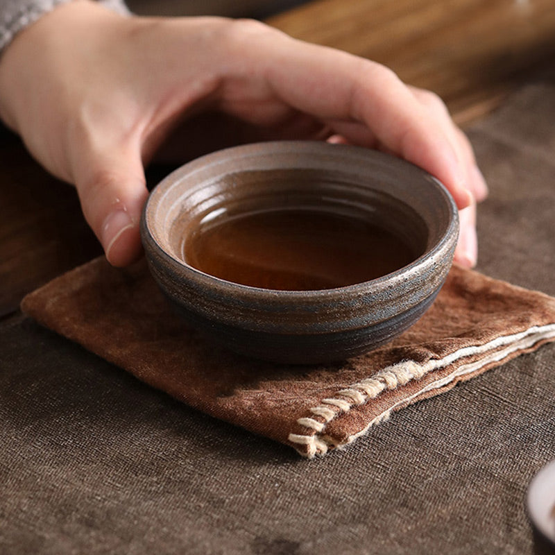 Taza de té de cerámica con textura de rayas marrones simples , Buddha Stones, tazón de taza de té de Kung Fu