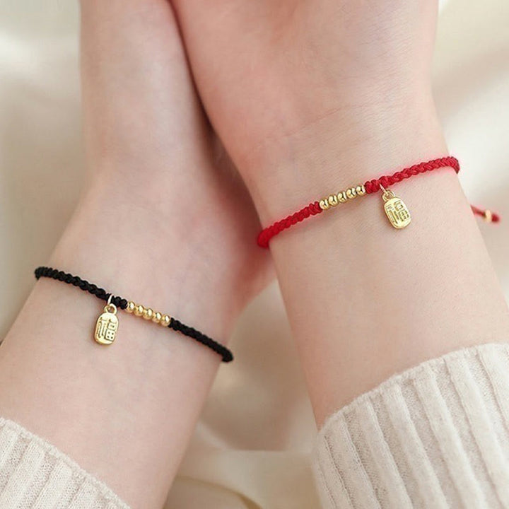 Pulsera de cuerda de la suerte con dije de personaje Fu hecho a mano con Buddha Stones