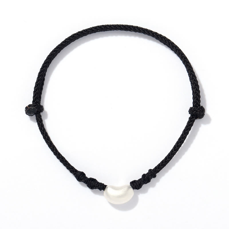 Pulsera trenzada hecha a mano con diseño de frijol de plata de ley 999 con Buddha Stones