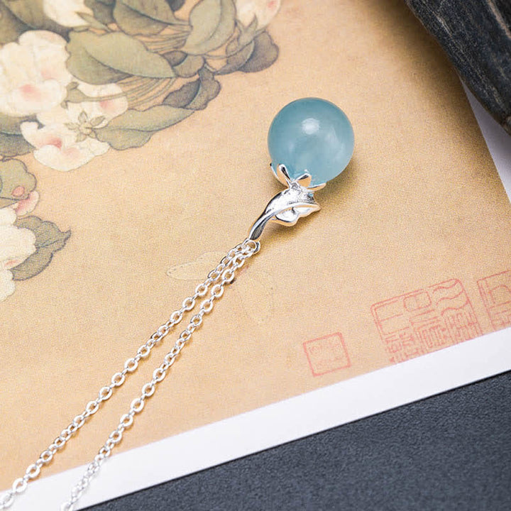 Collar con pendientes de plata de ley 925 con Buddha Stones , aguamarina natural, hoja, flor, paz - image 9