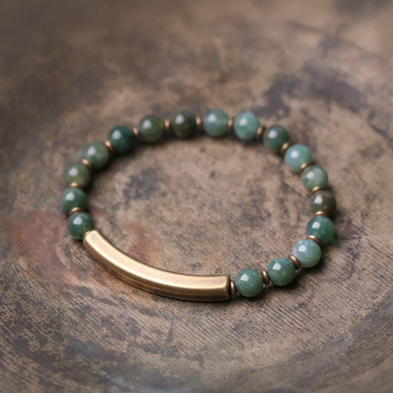 Pulsera de pareja de paz con Buddha Stones, jaspe rojo, ágata de musgo, cristal de obsidiana negra, cobre