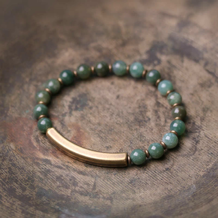 Pulsera de pareja de paz con Buddha Stones, jaspe rojo, ágata de musgo, cristal de obsidiana negra, cobre