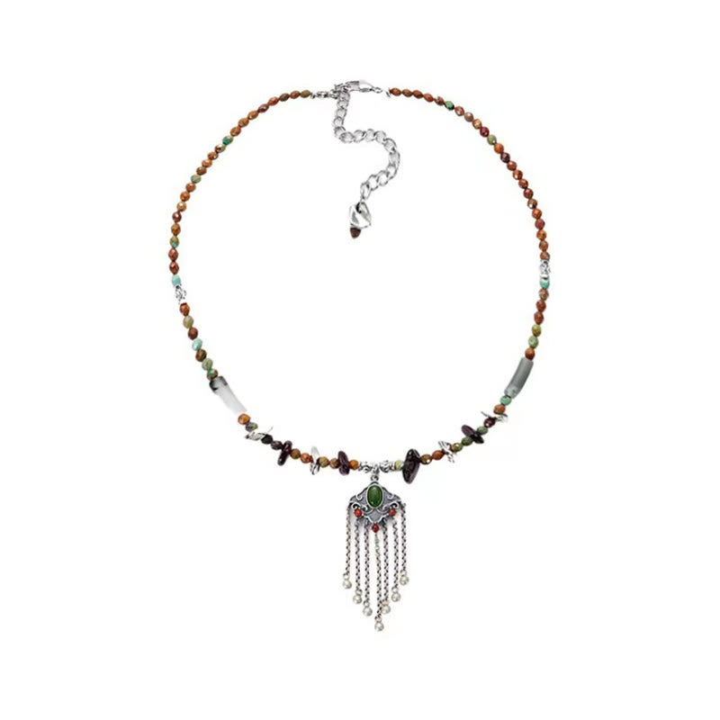 Colgante de collar con borla de la suerte de cobre, piedra de cristal tibetana, Buddha Stones