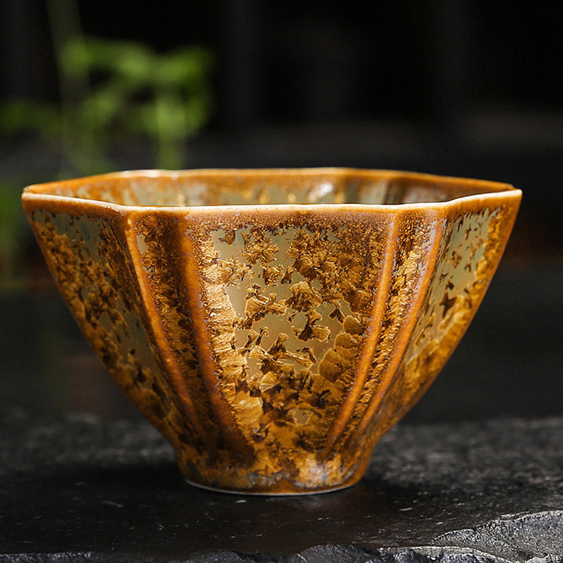Taza de té de cerámica marrón colorida con Buddha Stones, tazón de té de Kung Fu