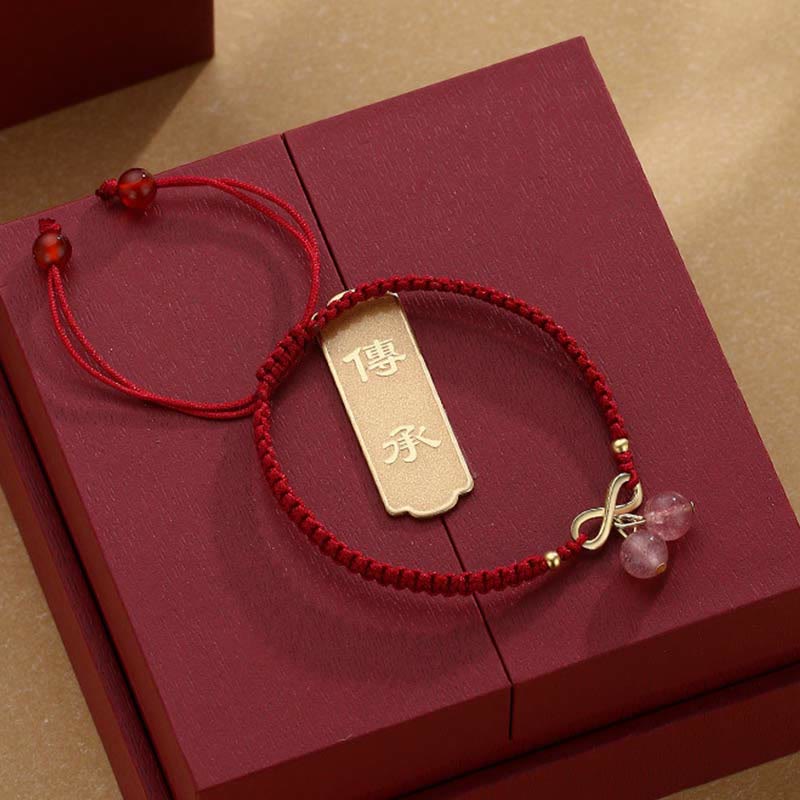 Pulsera de tejido de hilo rojo con Buddha Stones , cristal de cuarzo fresa, nudo sin fin, curación de amor