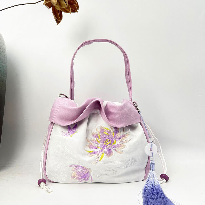 Buddha Stones Suzhou Bordado Camelia Magnolia Peonía Loto Seda Bolso Bandolera Bolso Bandolera Bolso