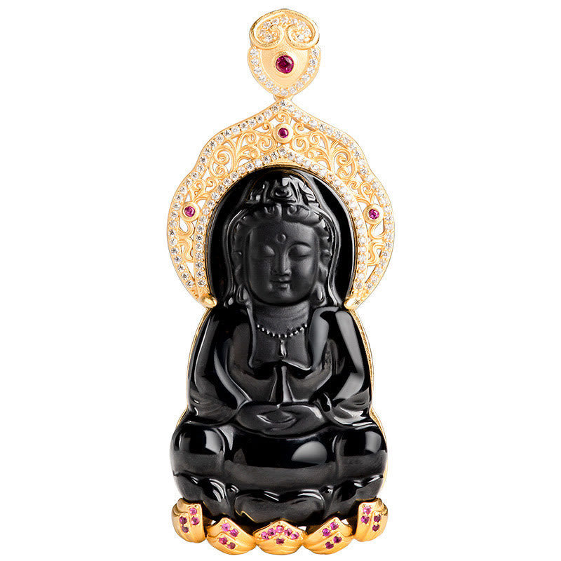 Buddha Stones, Plata de Ley 925, Jade negro Natural, Kwan Yin, Avalokitesvara, colgante de collar de riqueza - image 4