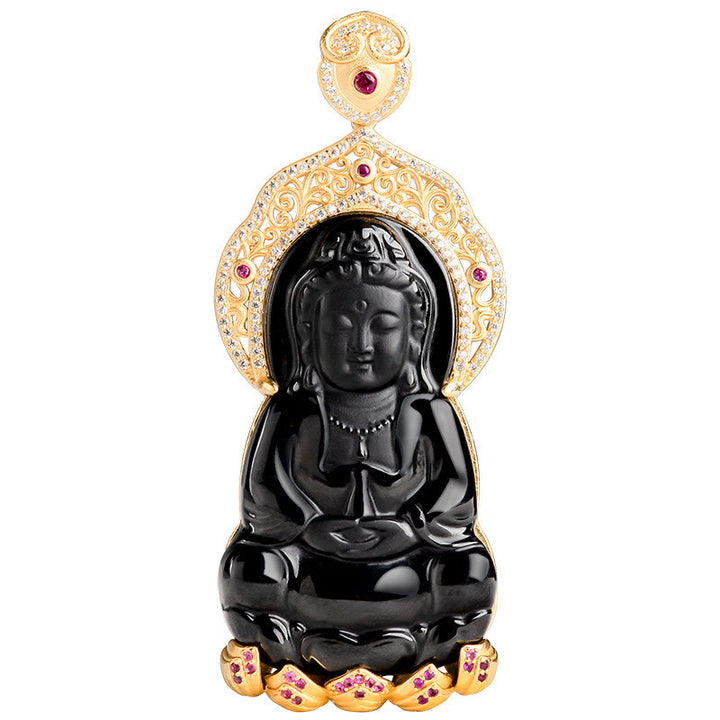 Buddha Stones, Plata de Ley 925, Jade negro Natural, Kwan Yin, Avalokitesvara, colgante de collar de riqueza - image 4