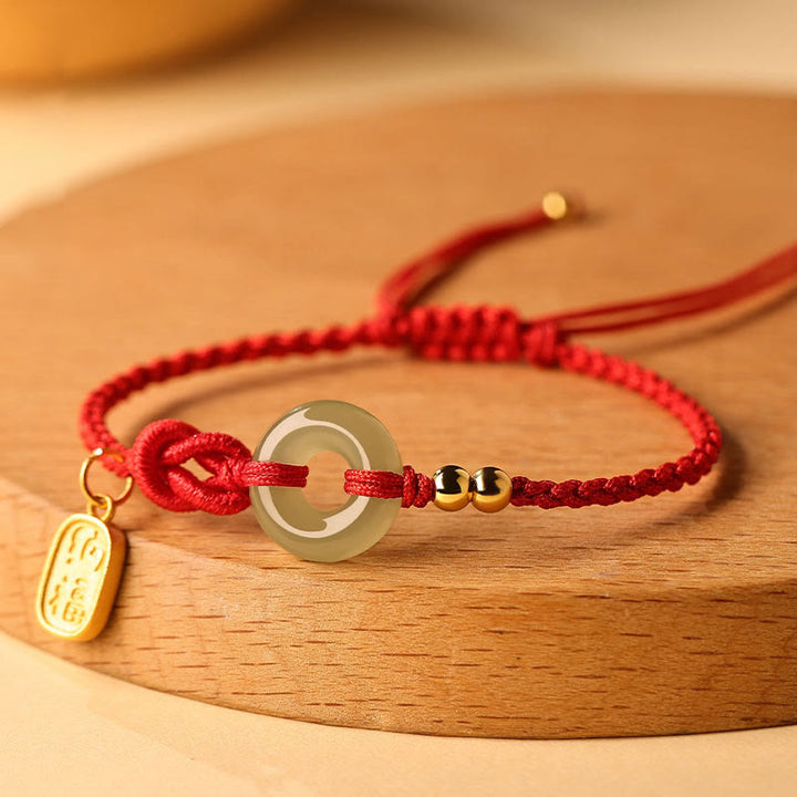 Buddha Stones Hetian Jade Paz Hebilla Fu Carácter Cadena Suerte Pulsera