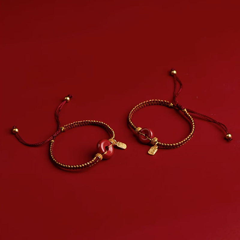 Pulsera trenzada de bendición con dije de personaje Fu con hebilla de paz y cinabrio natural con Buddha Stones