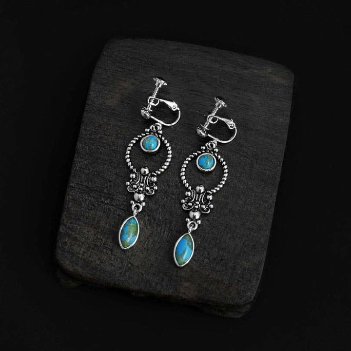 Buddha Stones de plata de ley 925 con gancho, baño de cobre vintage y turquesa con diseño de gota de agua. - Clips para pendientes de plata con baño de cobre y turquesa - image 10