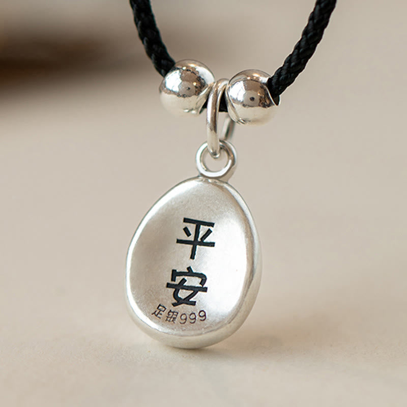 Buddha Stones de plata de ley 999, colgante de collar de cadena de plata de ley 925 con carácter de paz y alegría Fu, suerte y fortuna
