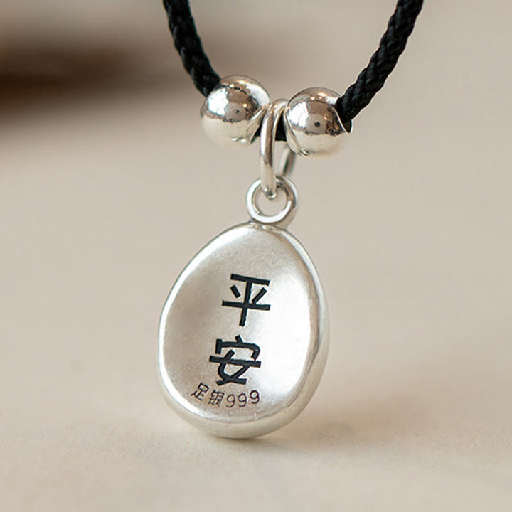 Buddha Stones de plata de ley 999, colgante de collar de cadena de plata de ley 925 con carácter de paz y alegría Fu, suerte y fortuna