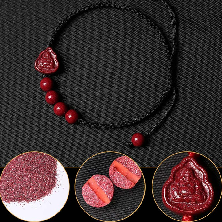 Pulsera de cuerda de bendición de cinabrio de Avalokitesvara de Buda sonriente con Buddha Stones