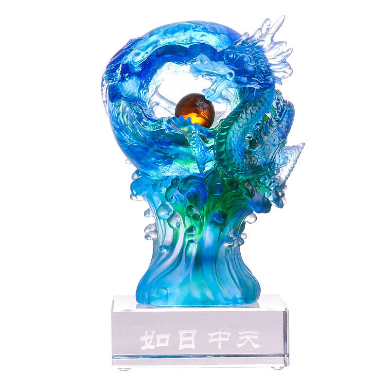 Buddha Stones hechas a mano, dragón azul Liuli, pieza de arte con cristal, protección del éxito, decoración para el hogar y la Oficina
