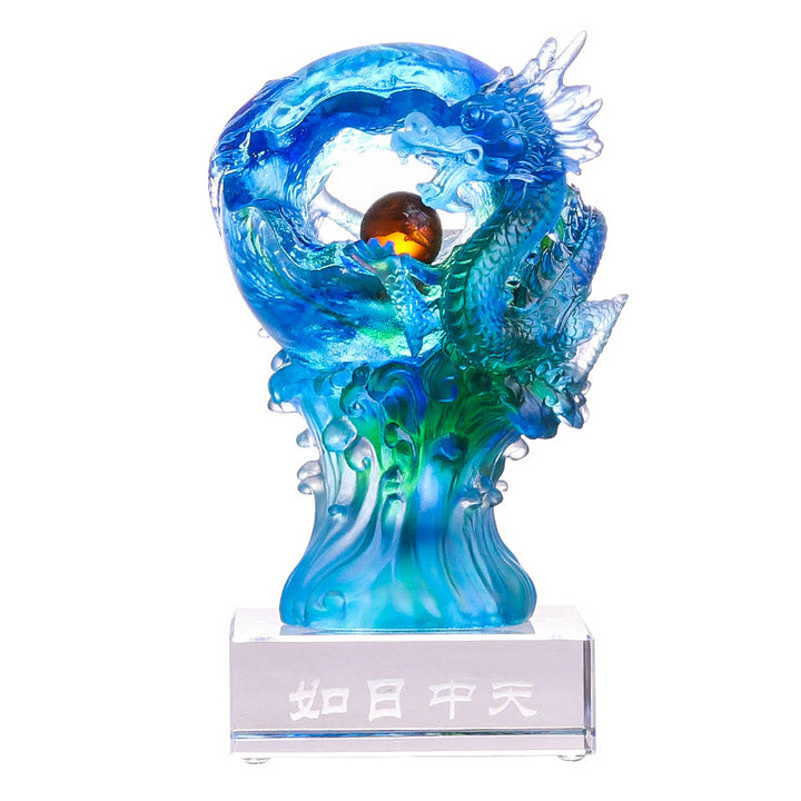 Buddha Stones hechas a mano, dragón azul Liuli, pieza de arte con cristal, protección del éxito, decoración para el hogar y la Oficina