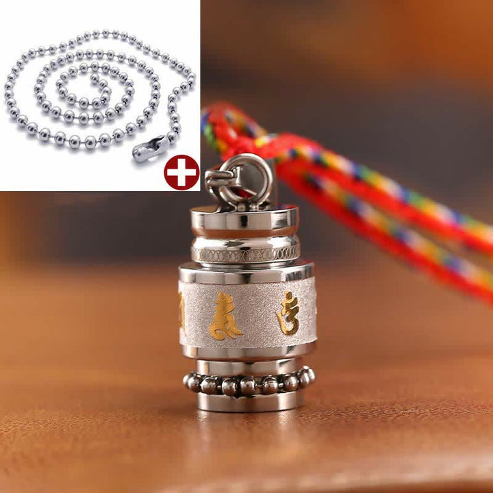 Buddha Stones Tíbet Om Mani Padme Hum Shurangama Mantra Titanio Acero Sabiduría Amuleto Collar Colgante - 1,2 cm x 1,8 cm - Plata - Cadena de cuentas y cuerdas de colores - image 11