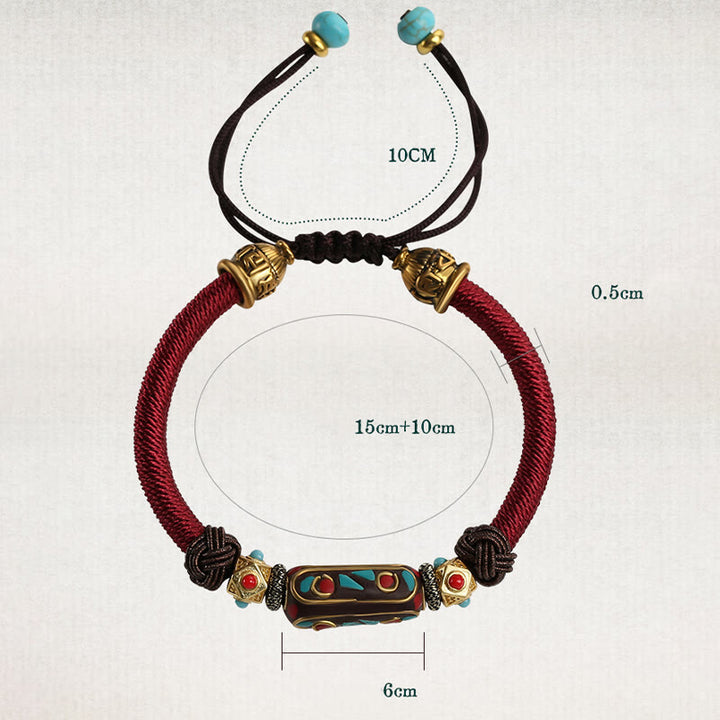 Pulsera trenzada de fuerza Om Mani Padme Hum de turquesa tibetana hecha a mano con Buddha Stones