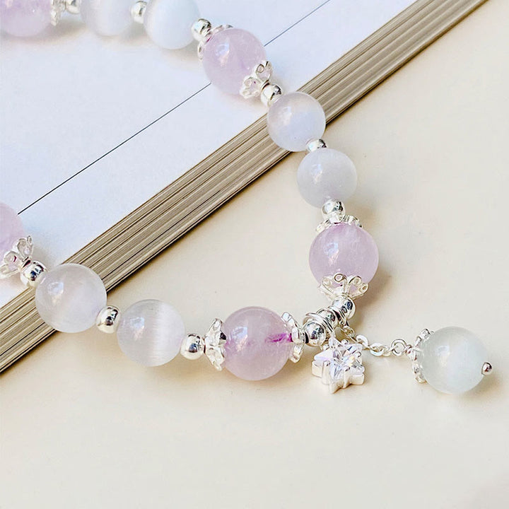 Pulsera de estrella de conciencia espiritual de ojo de gato de amatista natural de plata de ley 925 con Buddha Stones