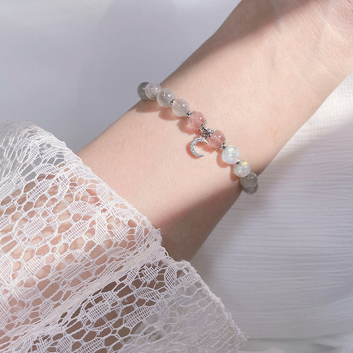 Pulsera con dije de luna de la suerte, piedra lunar, cuarzo fresa, Buddha Stones - image 6