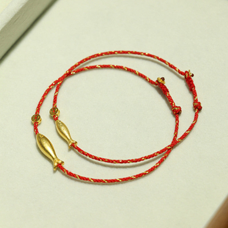 Pulsera trenzada de la suerte y la riqueza de los peces Koi chapada en oro de 14 quilates con Buddha Stones