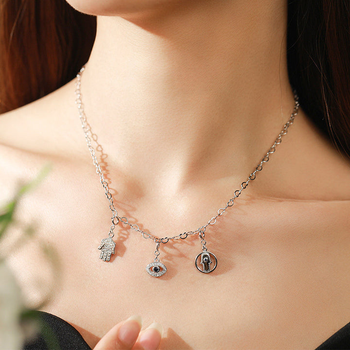 Colgante de plata de ley 925 con símbolo de Hamsa de mal de ojo, cadena de suerte y prosperidad - image 2