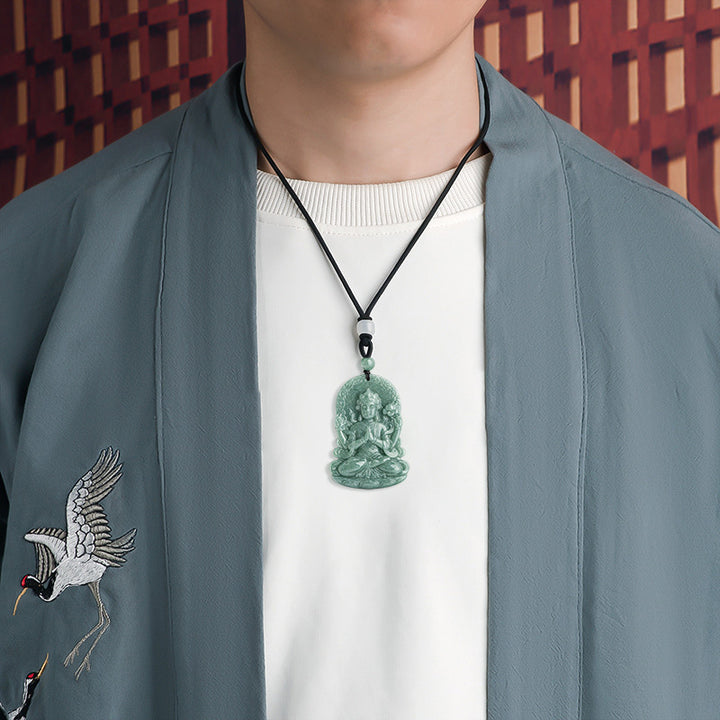 Collar de cadena de bendición con amuleto de jade natural Avalokitesvara de cuatro brazos - image 3