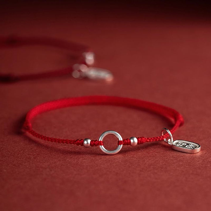 Pulsera de hilo rojo con hebilla de loto, paz, alegría, suerte, fortuna, plata de ley 925 , Buddha Stones