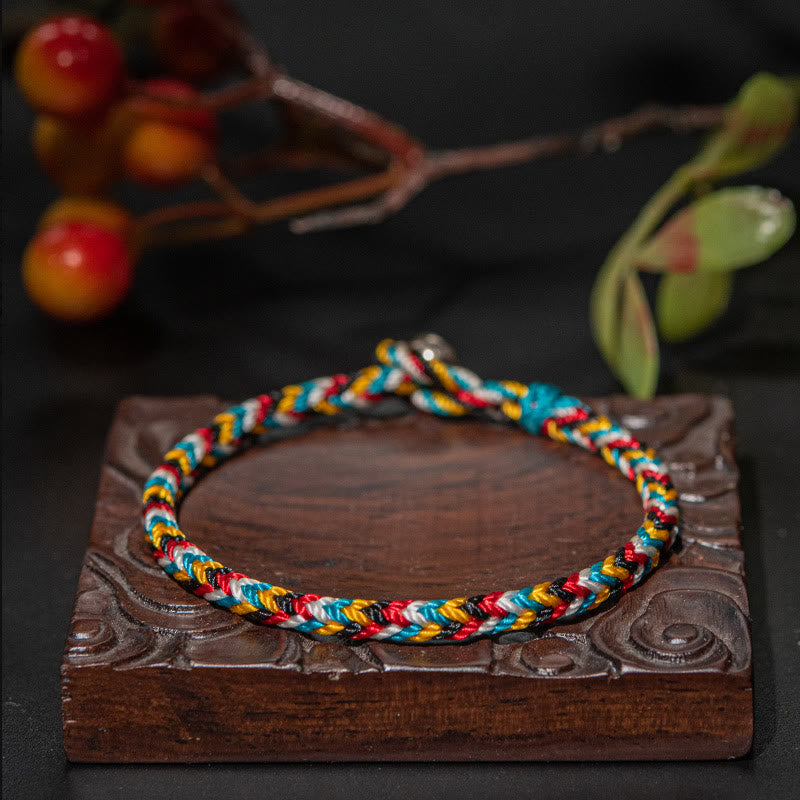 Pulsera de cuerda trenzada de protección de hilo de cinco colores hecha a mano con Buddha Stones Tíbet - 19 centímetros - image 1